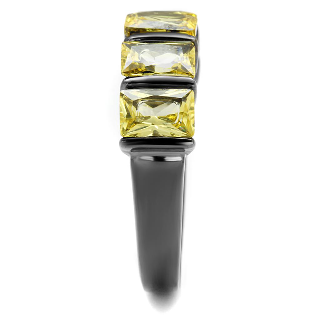 TK2683 - IP Light Black (IP Gun) Stainless Steel Ring with AAA Grade CZ in Topaz