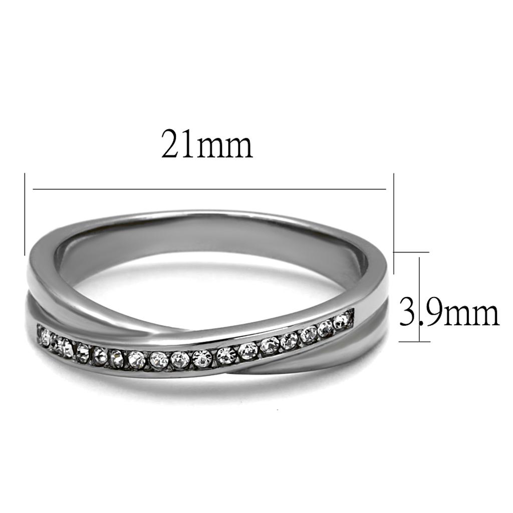 TK2684 - High polished (no plating) Stainless Steel Ring with Top Grade Crystal in Clear