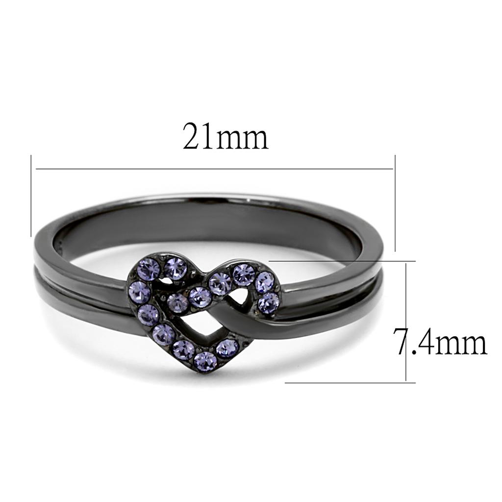 TK2685 - IP Light Black (IP Gun) Stainless Steel Ring with Top Grade Crystal in Light Amethyst