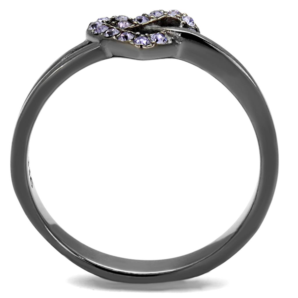 TK2685 - IP Light Black (IP Gun) Stainless Steel Ring with Top Grade Crystal in Light Amethyst