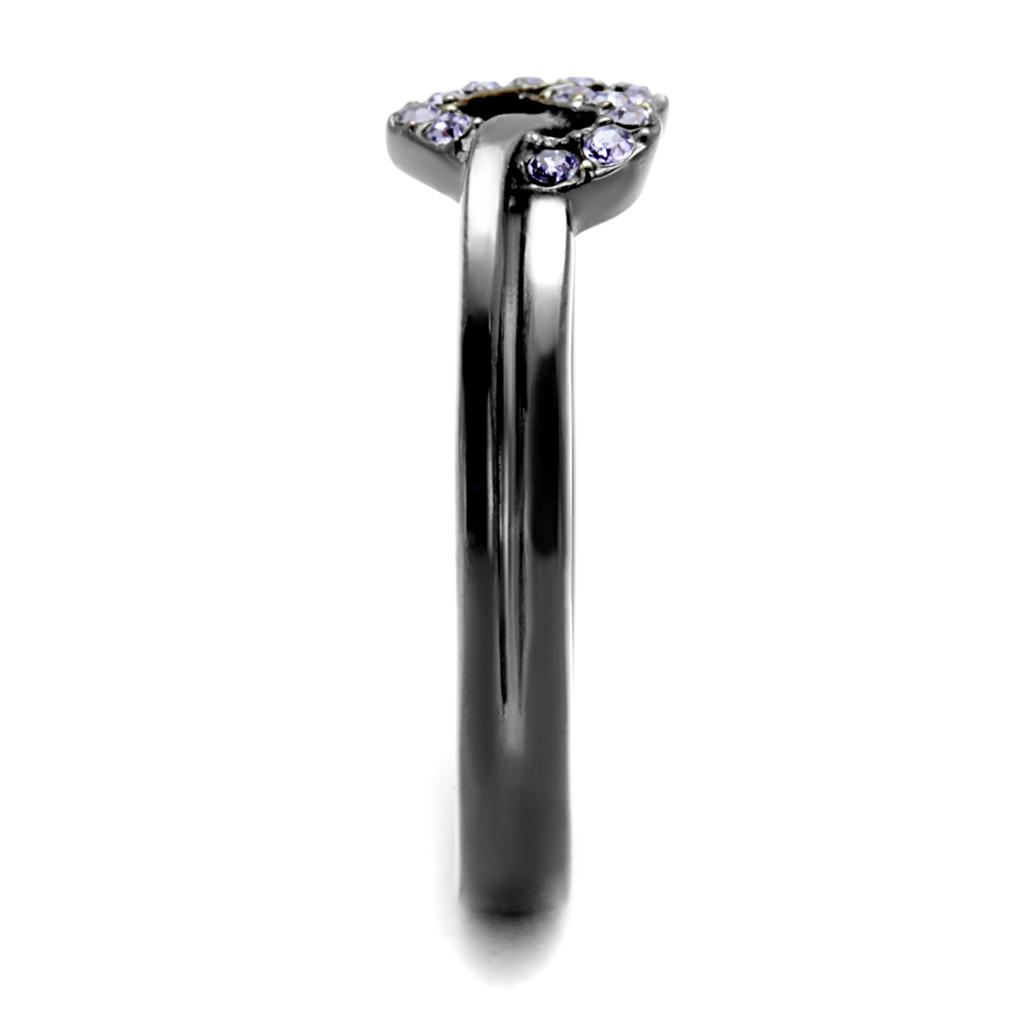 TK2685 - IP Light Black (IP Gun) Stainless Steel Ring with Top Grade Crystal in Light Amethyst