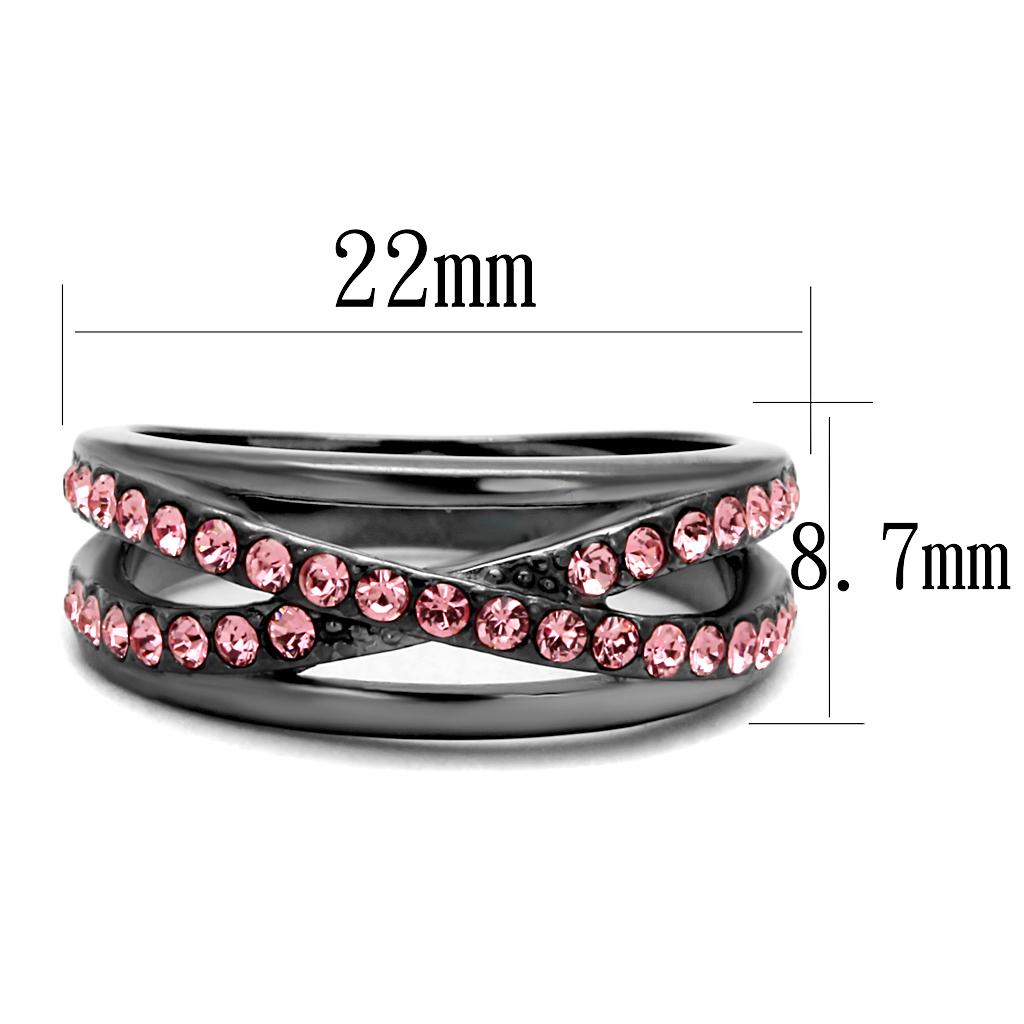 TK2688 - IP Light Black (IP Gun) Stainless Steel Ring with Top Grade Crystal in Light Peach