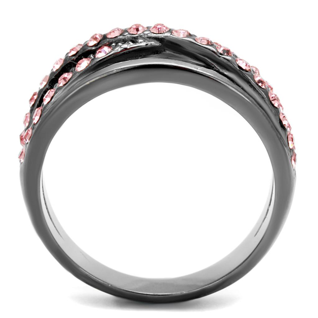 TK2688 - IP Light Black (IP Gun) Stainless Steel Ring with Top Grade Crystal in Light Peach