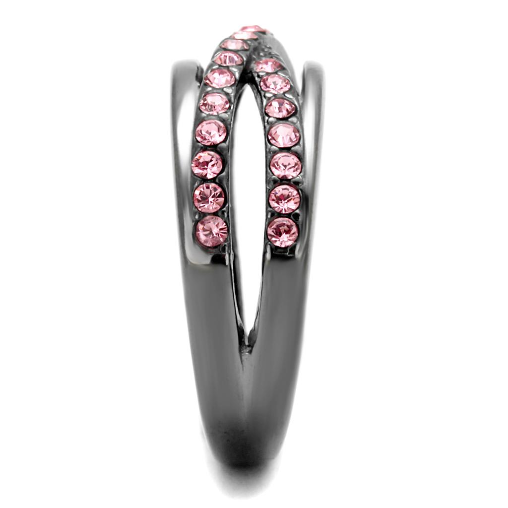 TK2688 - IP Light Black (IP Gun) Stainless Steel Ring with Top Grade Crystal in Light Peach