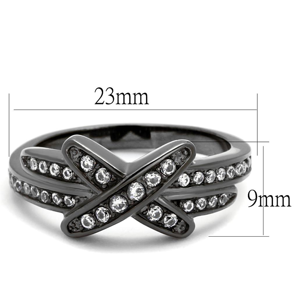 TK2689 - IP Light Black (IP Gun) Stainless Steel Ring with AAA Grade CZ in Clear