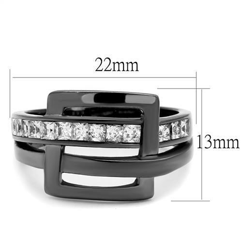 TK2690 - IP Light Black (IP Gun) Stainless Steel Ring with AAA Grade CZ in Clear