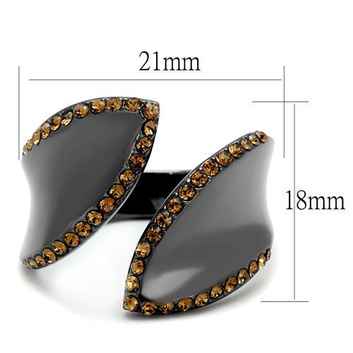 TK2692 - IP Light Black (IP Gun) Stainless Steel Ring with Top Grade Crystal in Smoked Quartz