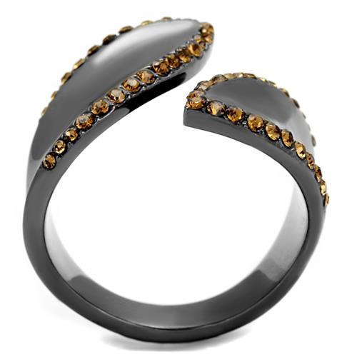 TK2692 - IP Light Black (IP Gun) Stainless Steel Ring with Top Grade Crystal in Smoked Quartz