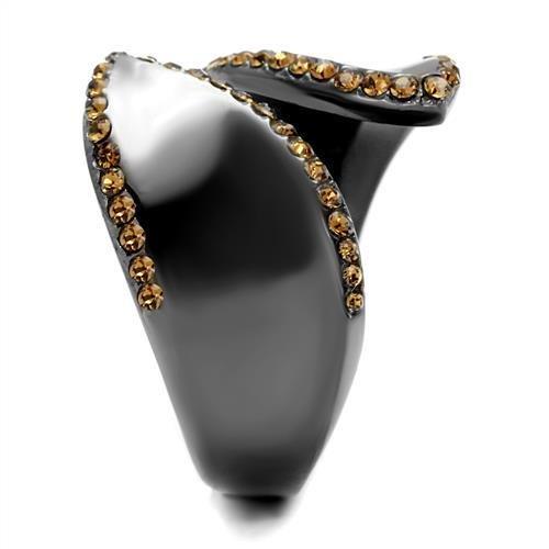 TK2692 - IP Light Black (IP Gun) Stainless Steel Ring with Top Grade Crystal in Smoked Quartz