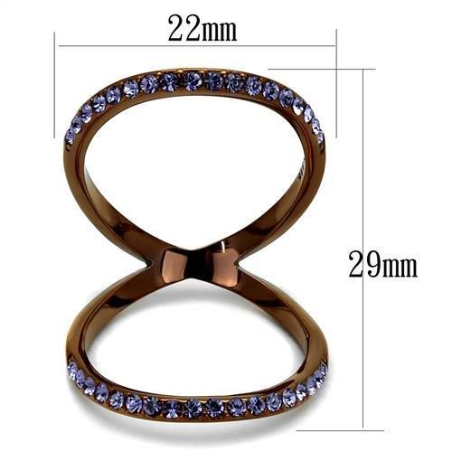 TK2693 - IP Coffee light Stainless Steel Ring with Top Grade Crystal in Tanzanite