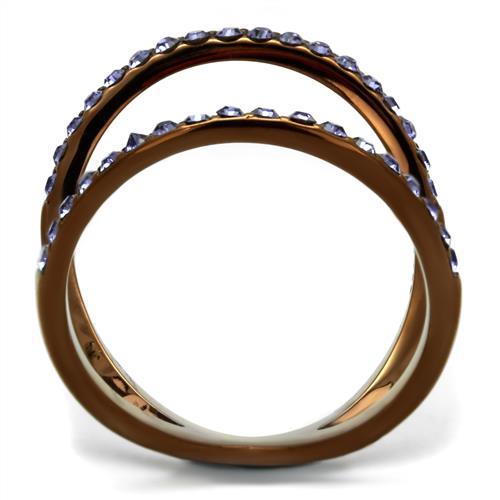 TK2693 - IP Coffee light Stainless Steel Ring with Top Grade Crystal in Tanzanite