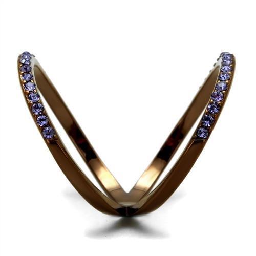 TK2693 - IP Coffee light Stainless Steel Ring with Top Grade Crystal in Tanzanite