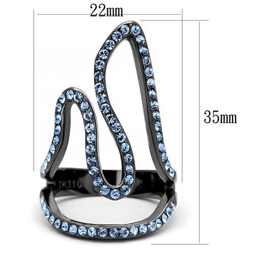TK2695 - IP Light Black (IP Gun) Stainless Steel Ring with Top Grade Crystal in Aquamarine