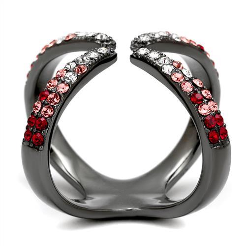 TK2696 - IP Light Black (IP Gun) Stainless Steel Ring with Top Grade Crystal in Multi Color