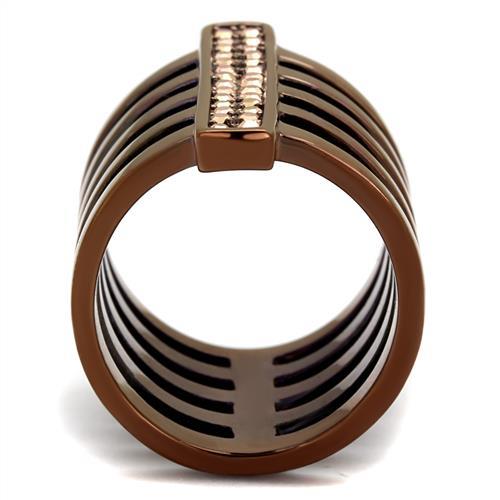 TK2697 - IP Coffee light Stainless Steel Ring with Top Grade Crystal in Light Coffee