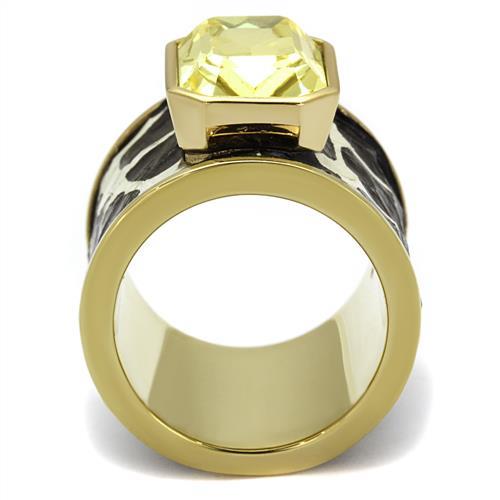 TK2701 - IP Gold(Ion Plating) Stainless Steel Ring with Top Grade Crystal in Citrine Yellow