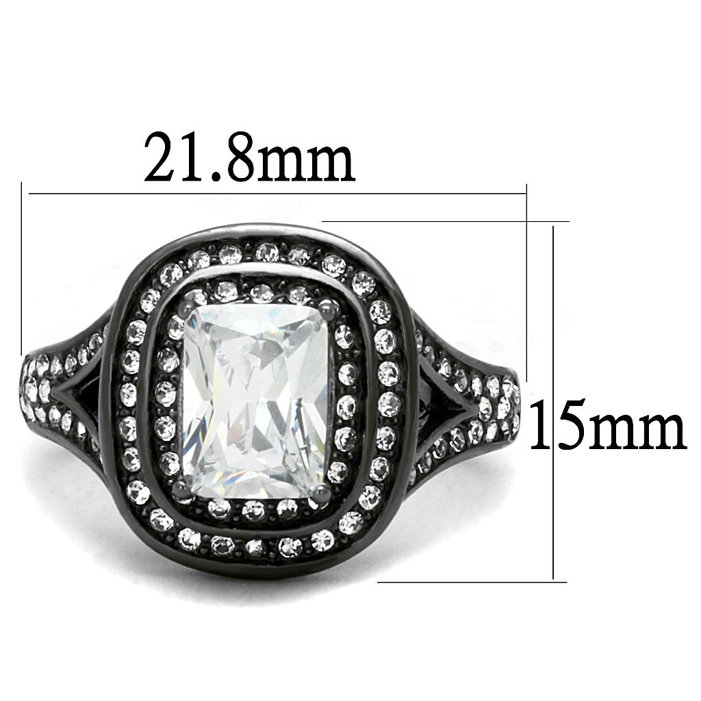 TK2731 - IP Light Black (IP Gun) Stainless Steel Ring with AAA Grade CZ in Clear