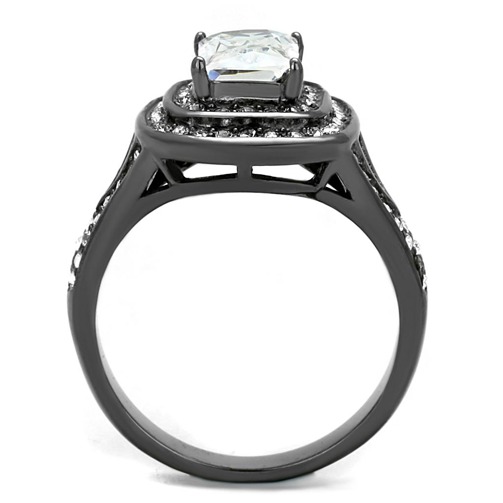 TK2731 - IP Light Black (IP Gun) Stainless Steel Ring with AAA Grade CZ in Clear