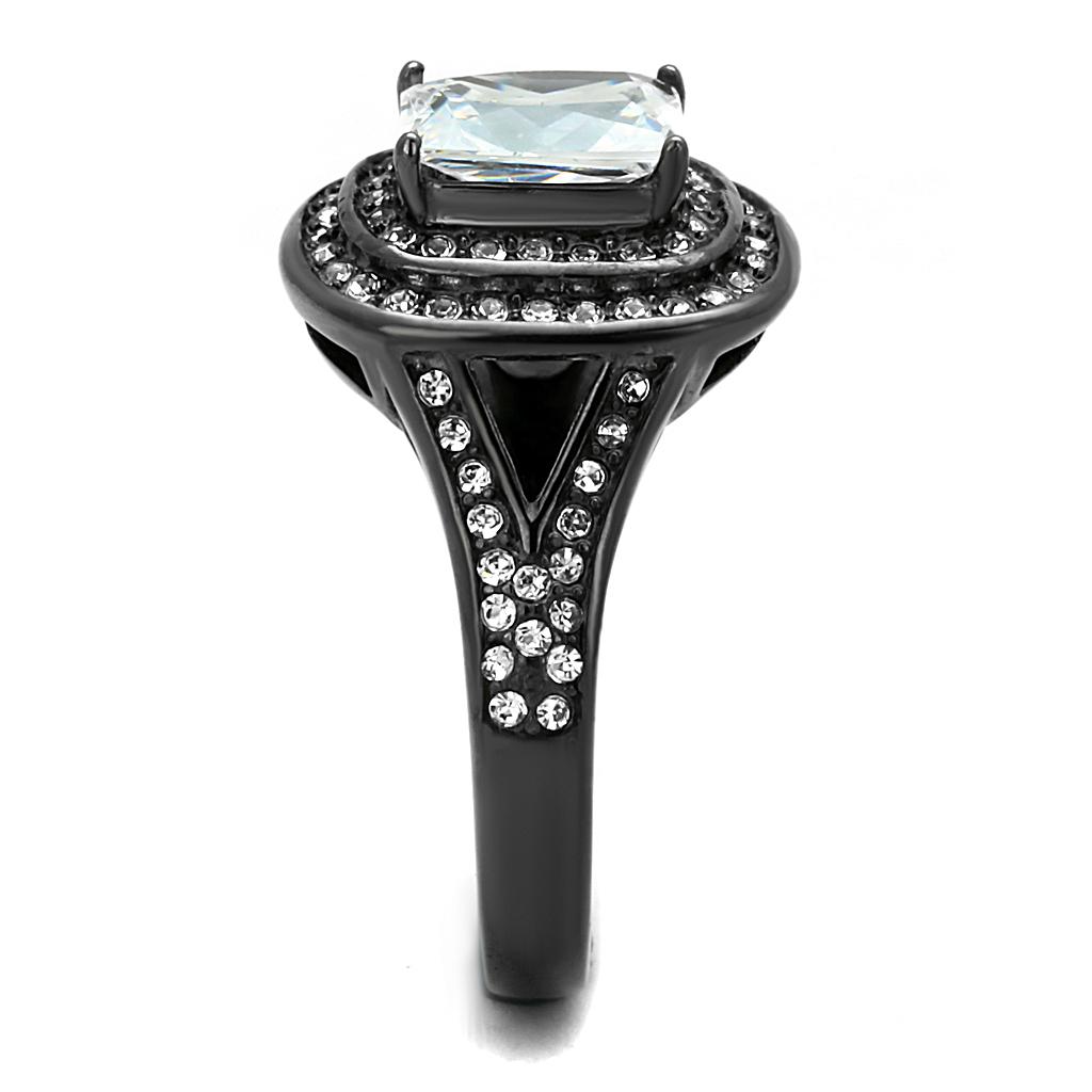 TK2731 - IP Light Black (IP Gun) Stainless Steel Ring with AAA Grade CZ in Clear