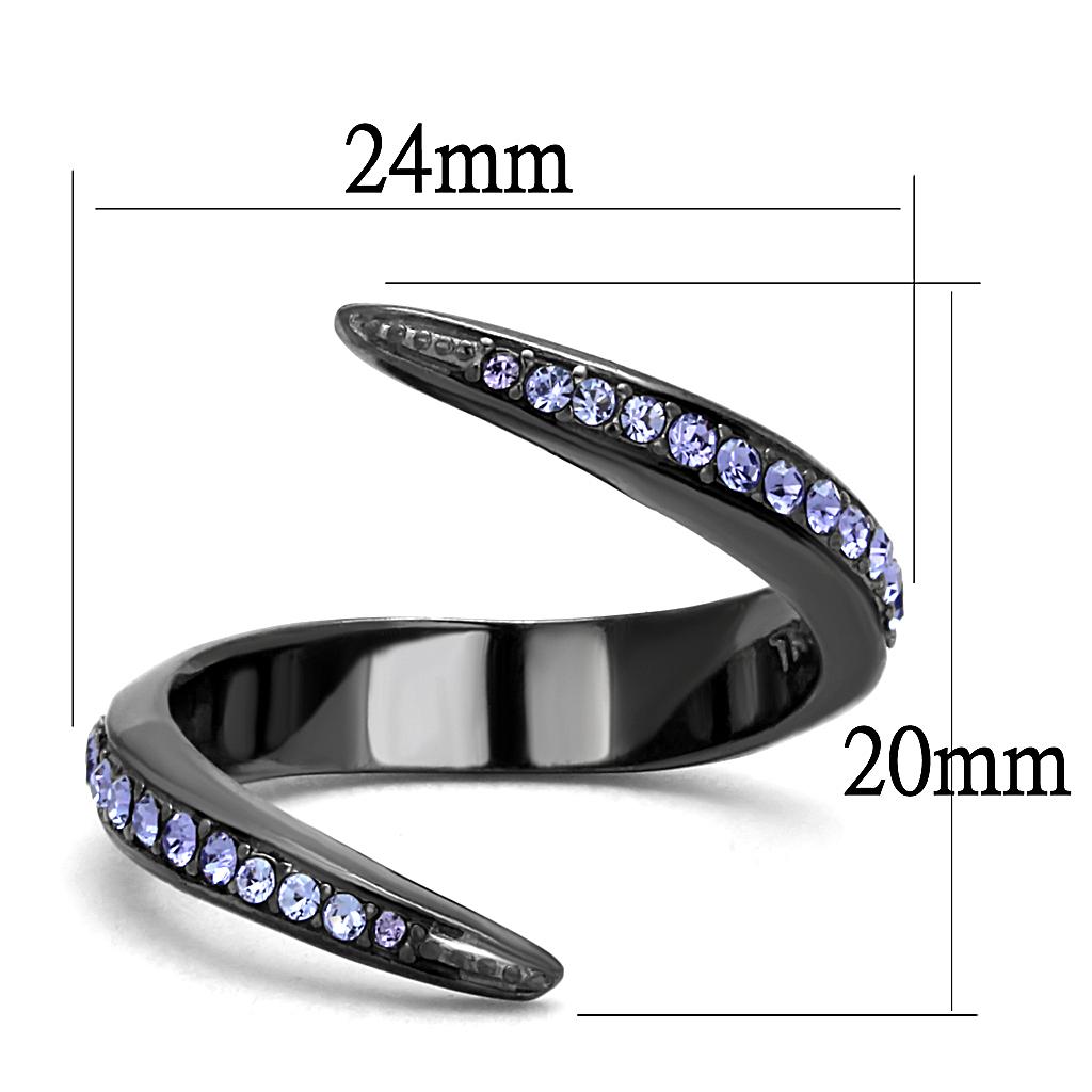 TK2732 - IP Light Black (IP Gun) Stainless Steel Ring with Top Grade Crystal in Tanzanite