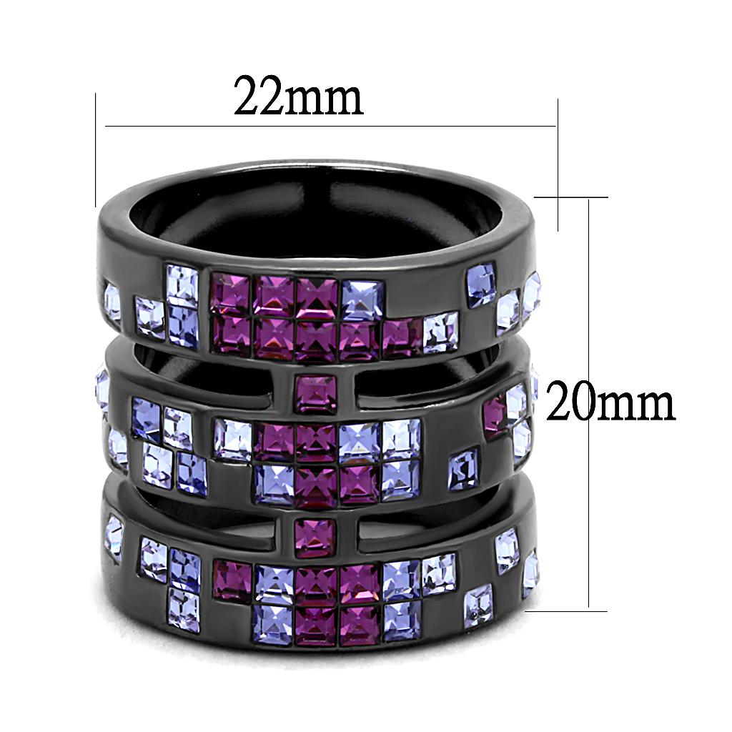 TK2734 - IP Light Black (IP Gun) Stainless Steel Ring with Top Grade Crystal in Multi Color