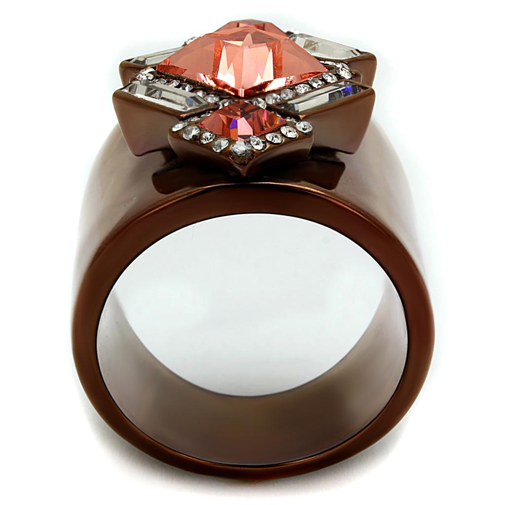 TK2735 - IP Coffee light Stainless Steel Ring with Top Grade Crystal in Rose