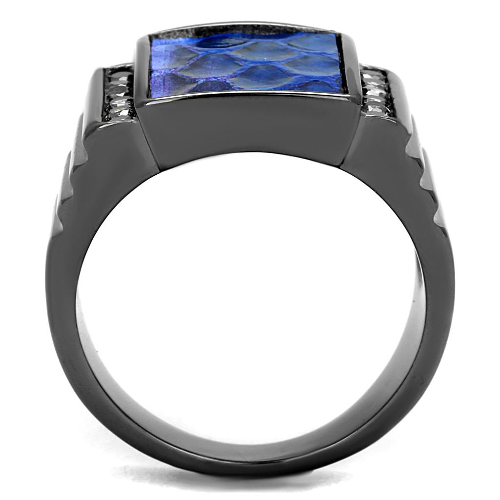 TK2736 - IP Light Black (IP Gun) Stainless Steel Ring with Leather in Montana