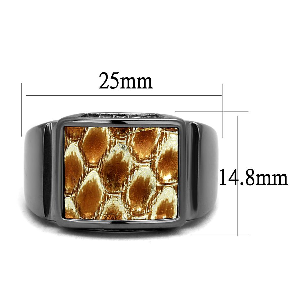 TK2738 - IP Light Black (IP Gun) Stainless Steel Ring with Leather in Brown