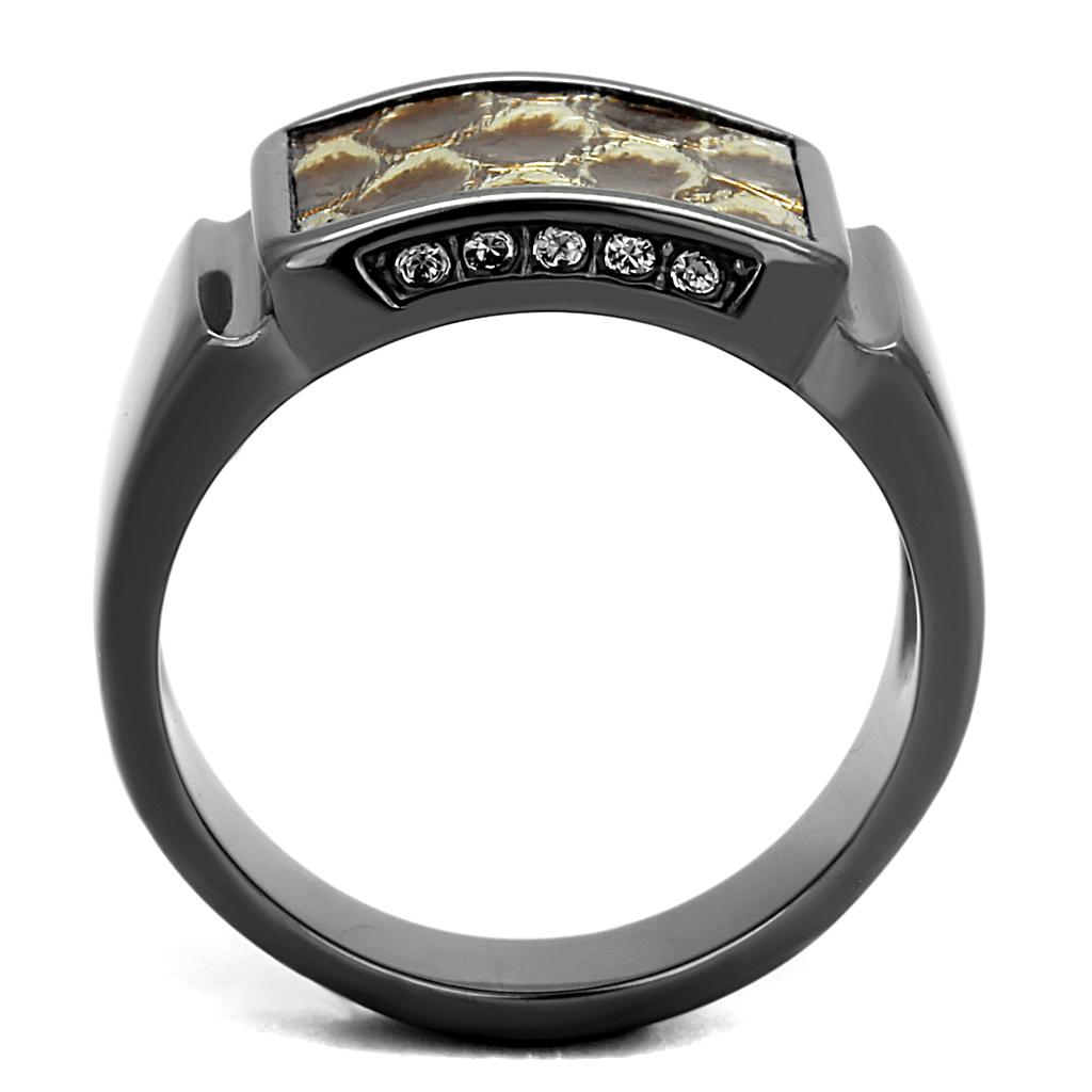 TK2738 - IP Light Black (IP Gun) Stainless Steel Ring with Leather in Brown