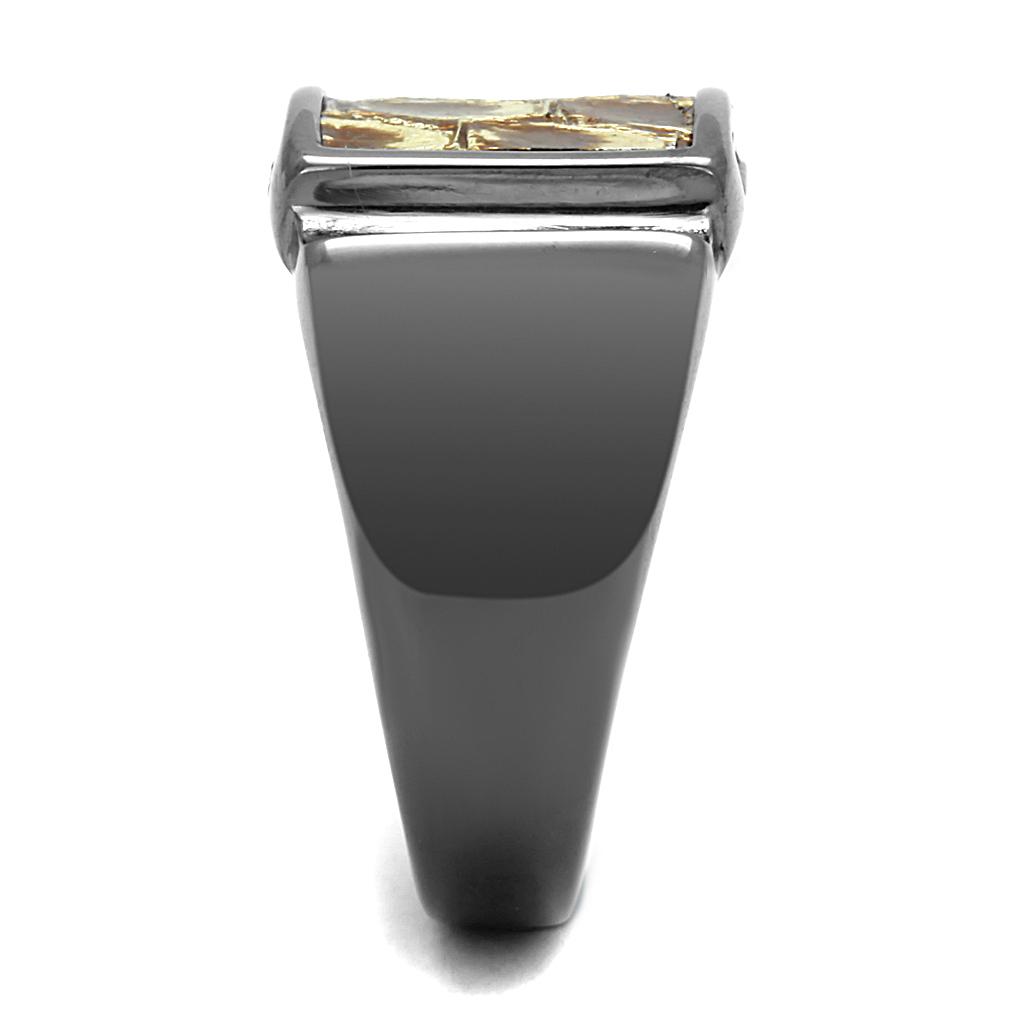 TK2738 - IP Light Black (IP Gun) Stainless Steel Ring with Leather in Brown