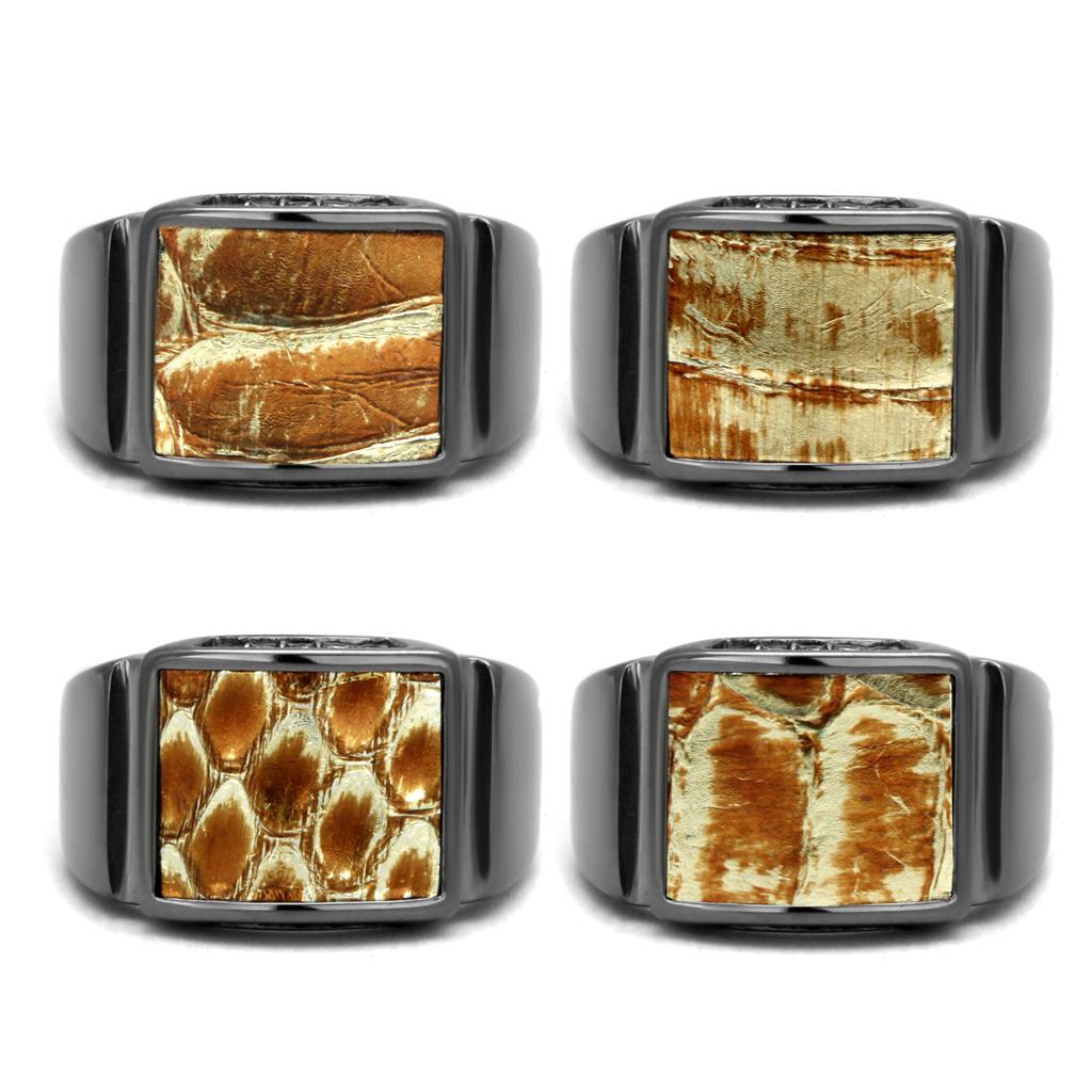 TK2738 - IP Light Black (IP Gun) Stainless Steel Ring with Leather in Brown