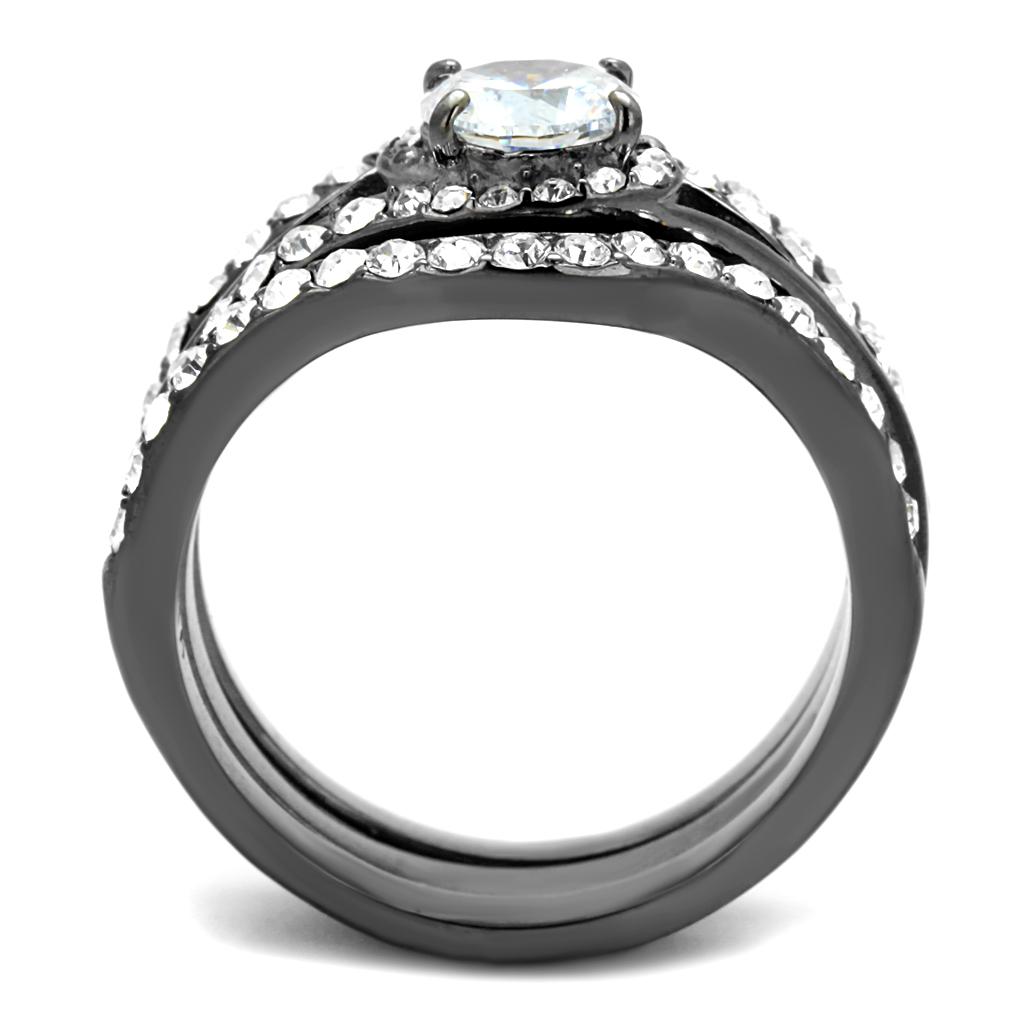 TK2739 - IP Light Black (IP Gun) Stainless Steel Ring with AAA Grade CZ in Clear