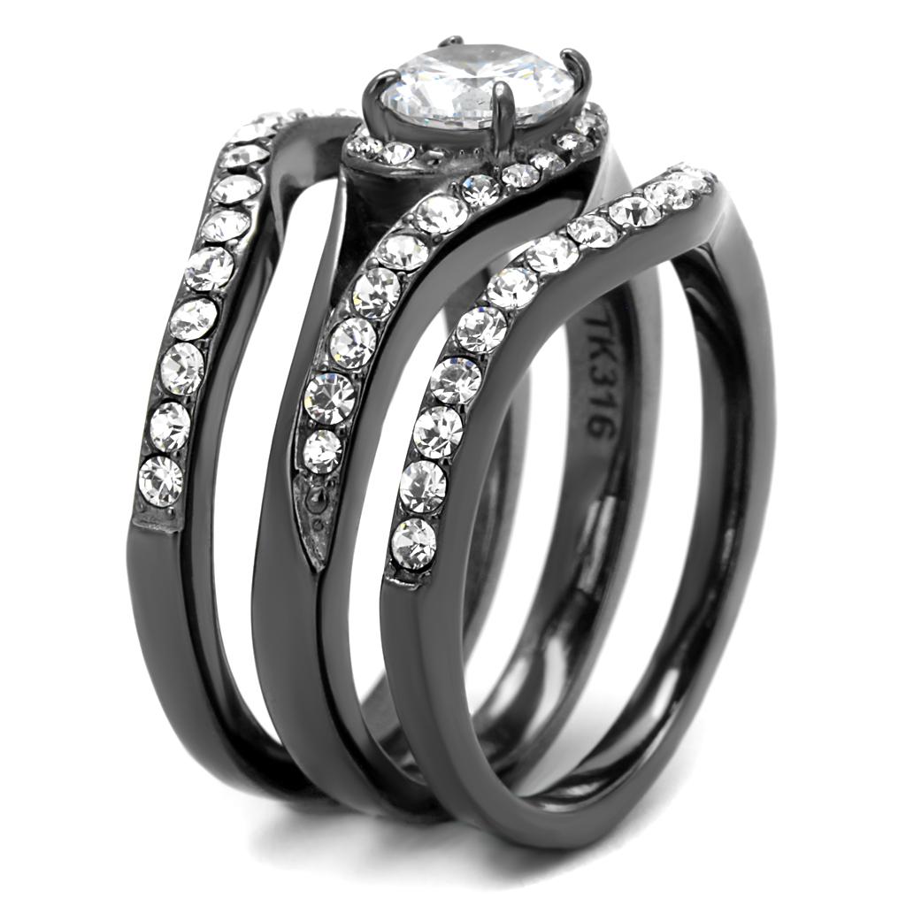 TK2739 - IP Light Black (IP Gun) Stainless Steel Ring with AAA Grade CZ in Clear