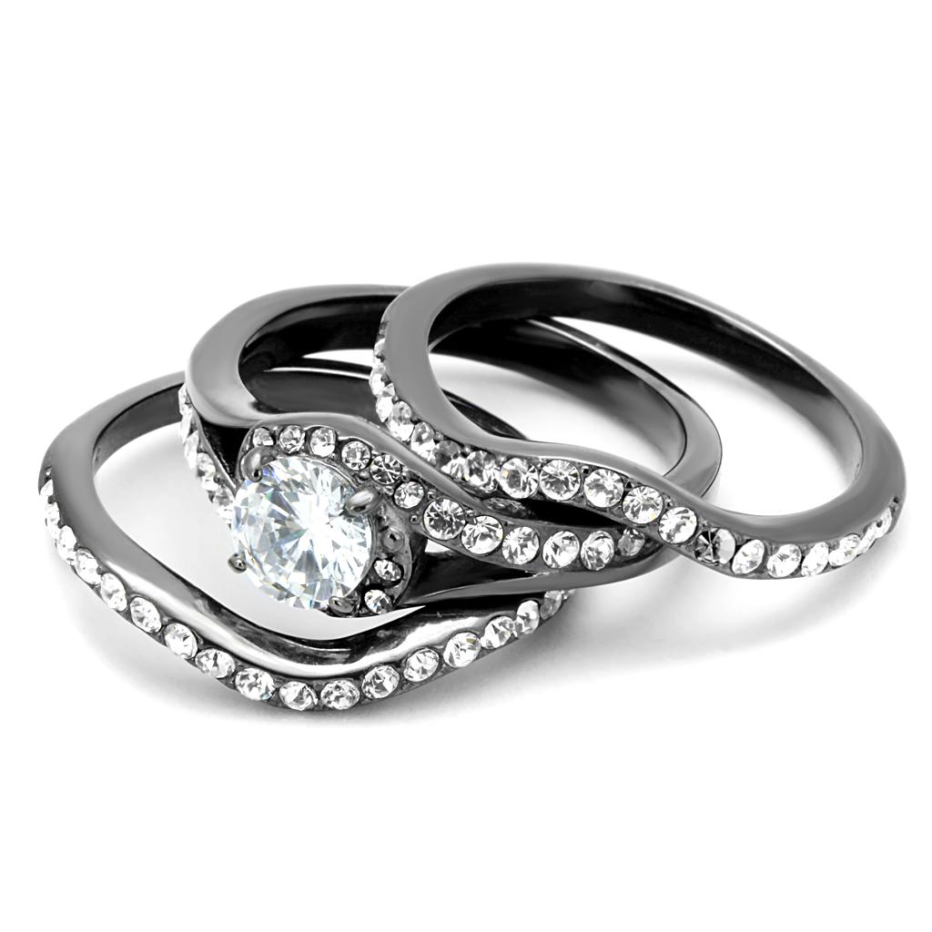 TK2739 - IP Light Black (IP Gun) Stainless Steel Ring with AAA Grade CZ in Clear
