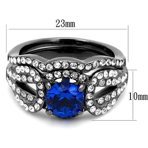 TK2740 - IP Light Black (IP Gun) Stainless Steel Ring with Synthetic Spinel in London Blue