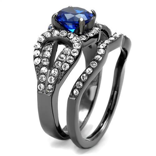 TK2740 - IP Light Black (IP Gun) Stainless Steel Ring with Synthetic Spinel in London Blue