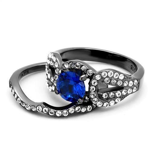 TK2740 - IP Light Black (IP Gun) Stainless Steel Ring with Synthetic Spinel in London Blue