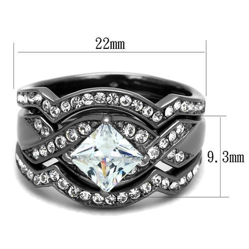 TK2741 - IP Light Black (IP Gun) Stainless Steel Ring with AAA Grade CZ in Clear