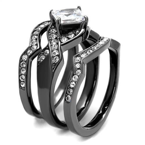 TK2741 - IP Light Black (IP Gun) Stainless Steel Ring with AAA Grade CZ in Clear