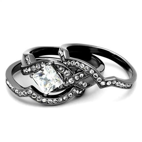 TK2741 - IP Light Black (IP Gun) Stainless Steel Ring with AAA Grade CZ in Clear
