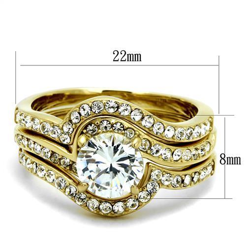 TK2742 - IP Gold(Ion Plating) Stainless Steel Ring with AAA Grade CZ in Clear