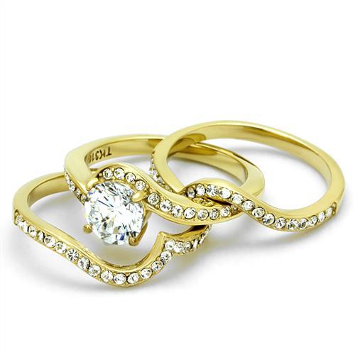 TK2742 - IP Gold(Ion Plating) Stainless Steel Ring with AAA Grade CZ in Clear