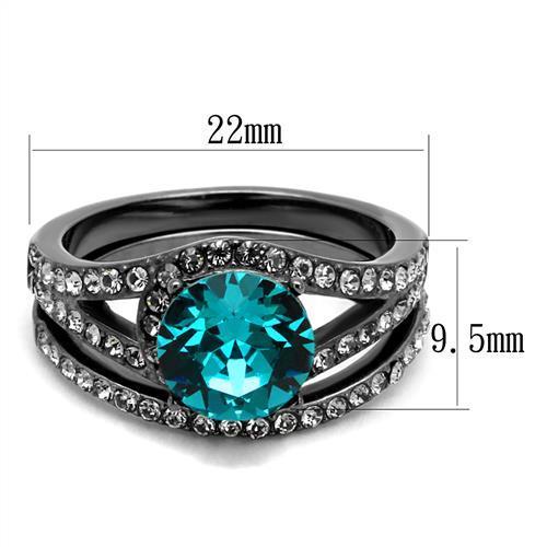 TK2744 - IP Light Black (IP Gun) Stainless Steel Ring with Top Grade Crystal in Blue Zircon