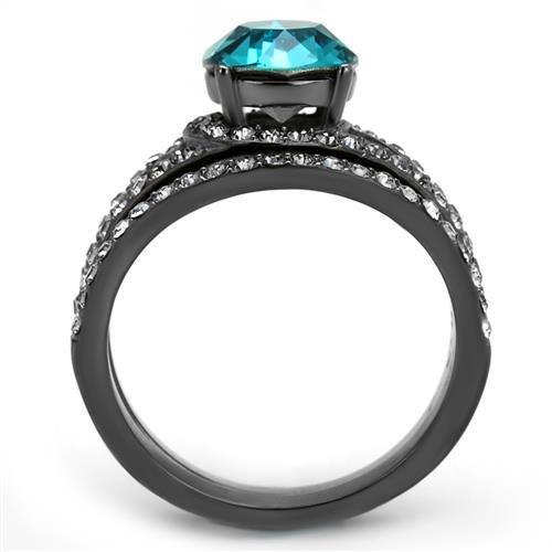 TK2744 - IP Light Black (IP Gun) Stainless Steel Ring with Top Grade Crystal in Blue Zircon