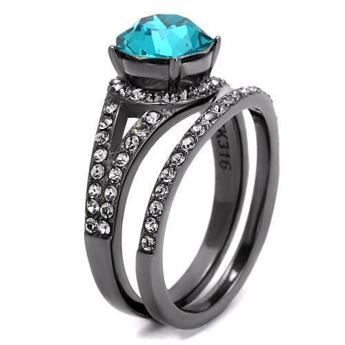TK2744 - IP Light Black (IP Gun) Stainless Steel Ring with Top Grade Crystal in Blue Zircon