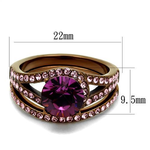 TK2745 - IP Coffee light Stainless Steel Ring with Top Grade Crystal in Amethyst