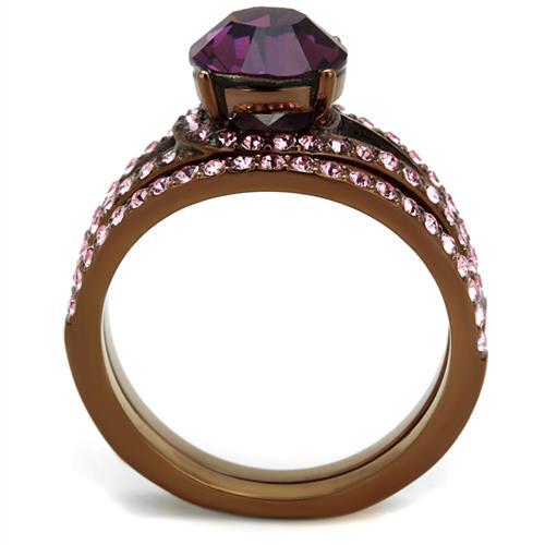 TK2745 - IP Coffee light Stainless Steel Ring with Top Grade Crystal in Amethyst