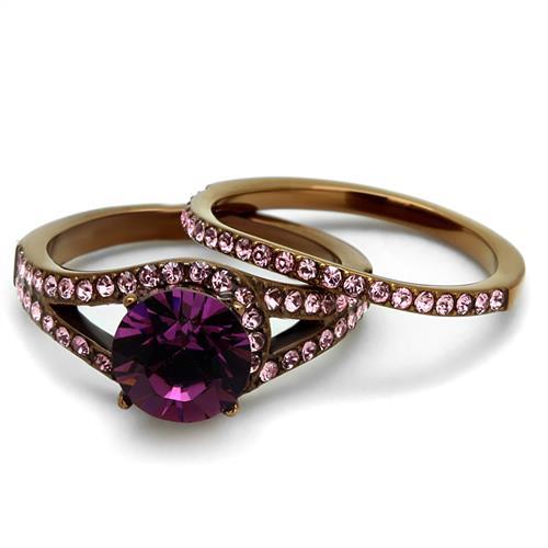 TK2745 - IP Coffee light Stainless Steel Ring with Top Grade Crystal in Amethyst