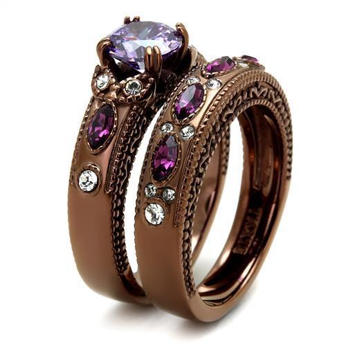 TK2746 - IP Coffee light Stainless Steel Ring with AAA Grade CZ in Amethyst