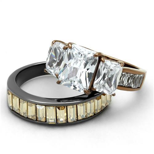 TK2747 - IP Light Black & IP Light coffee Stainless Steel Ring with AAA Grade CZ in Clear